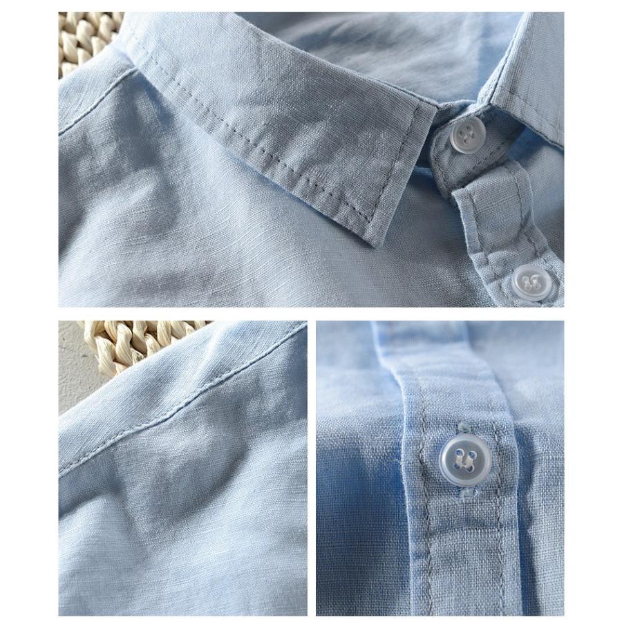 リネンシャツ メンズ 無地 長袖 カジュアルシャツ 春夏 カラフル 通気 リネン 綿 麻 | ホームアイホーム | 15