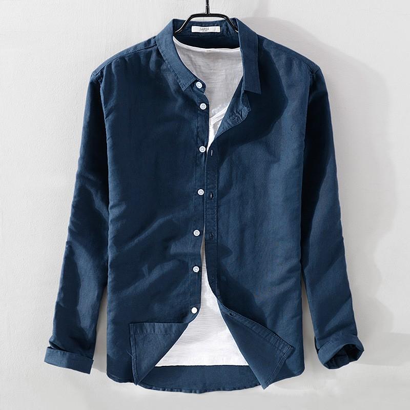 リネンシャツ メンズ 無地 長袖 カジュアルシャツ 春夏 カラフル 通気 リネン 綿 麻 | ホームアイホーム | 04