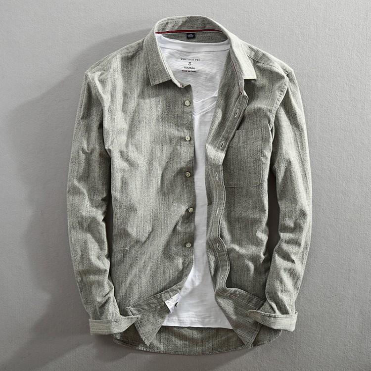 カジュアルシャツ メンズ 無地 長袖 ポケット付きコットン シンプル トップス | ホームアイホーム | 02