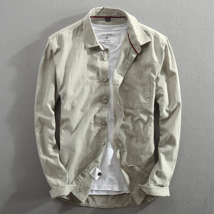 カジュアルシャツ メンズ 無地 長袖 ポケット付きコットン シンプル トップス | ホームアイホーム | 01