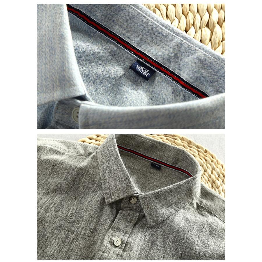 カジュアルシャツ メンズ 無地 長袖 ポケット付きコットン シンプル トップス | ホームアイホーム | 06