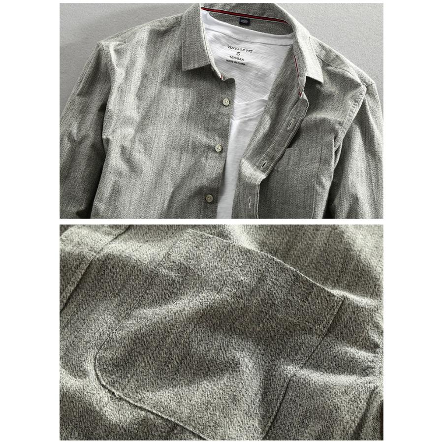 カジュアルシャツ メンズ 無地 長袖 ポケット付きコットン シンプル トップス | ホームアイホーム | 07