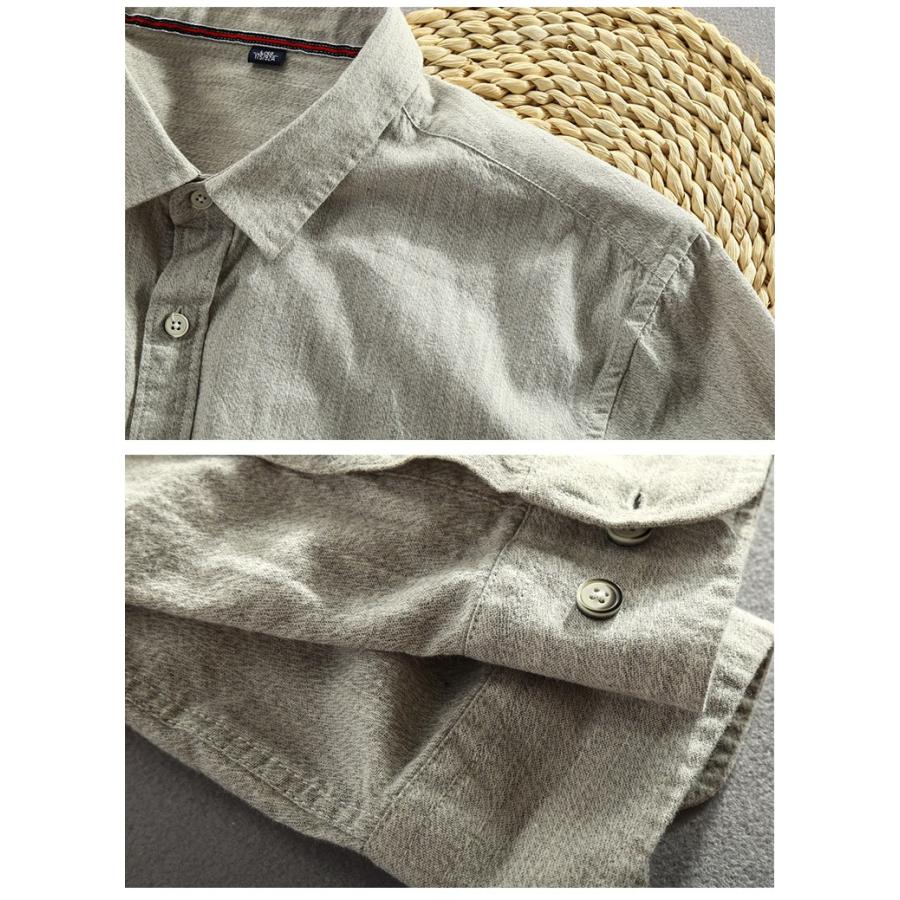 カジュアルシャツ メンズ 無地 長袖 ポケット付きコットン シンプル トップス | ホームアイホーム | 08