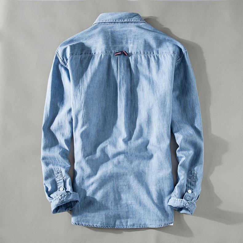 デニムシャツ メンズ 無地 長袖柔らかい ポケット付き ウォッシュ加工 カジュアル アメカジ | ホームアイホーム | 01
