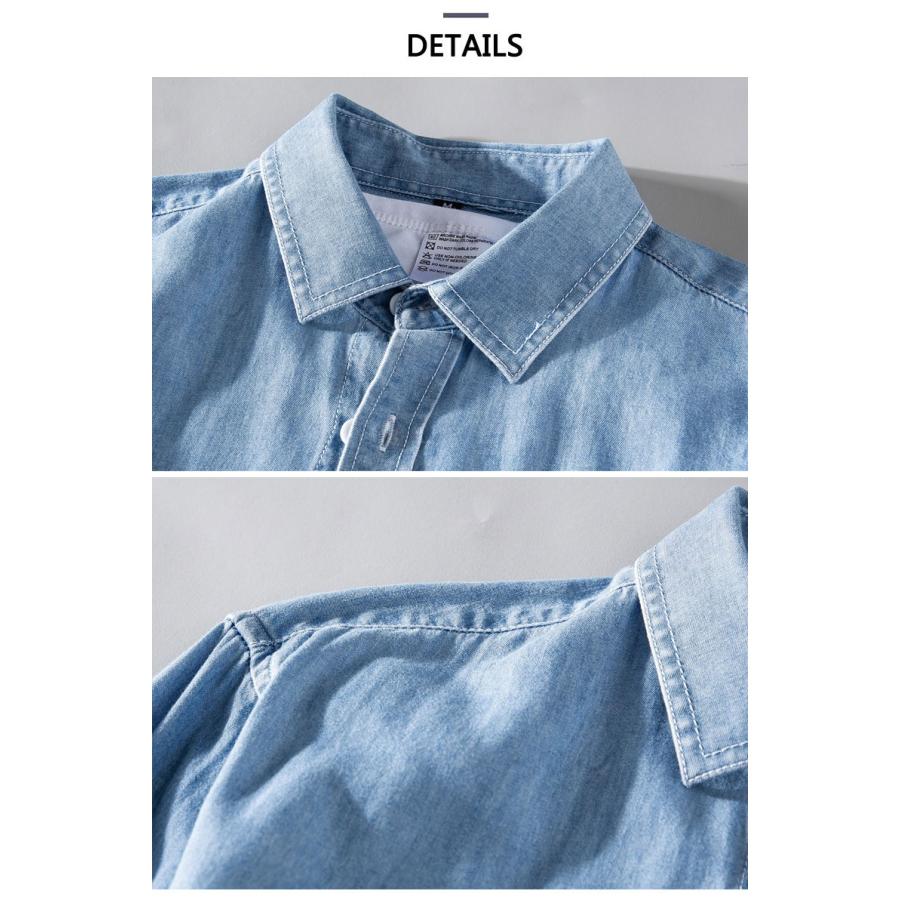 デニムシャツ メンズ 無地 長袖柔らかい ポケット付き ウォッシュ加工 カジュアル アメカジ | ホームアイホーム | 10