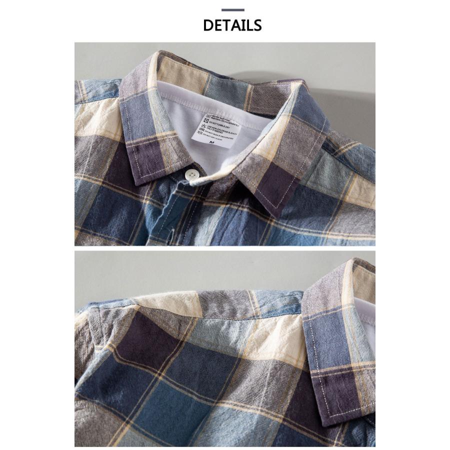 カジュアルシャツ メンズ チェック柄 長袖 カラー配色スリム シャツ カジュアル トップス | ホームアイホーム | 08