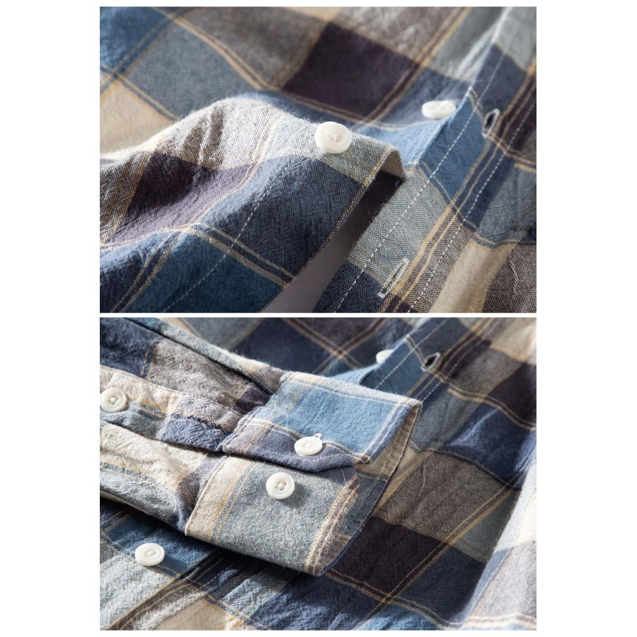 カジュアルシャツ メンズ チェック柄 長袖 カラー配色スリム シャツ カジュアル トップス | ホームアイホーム | 09