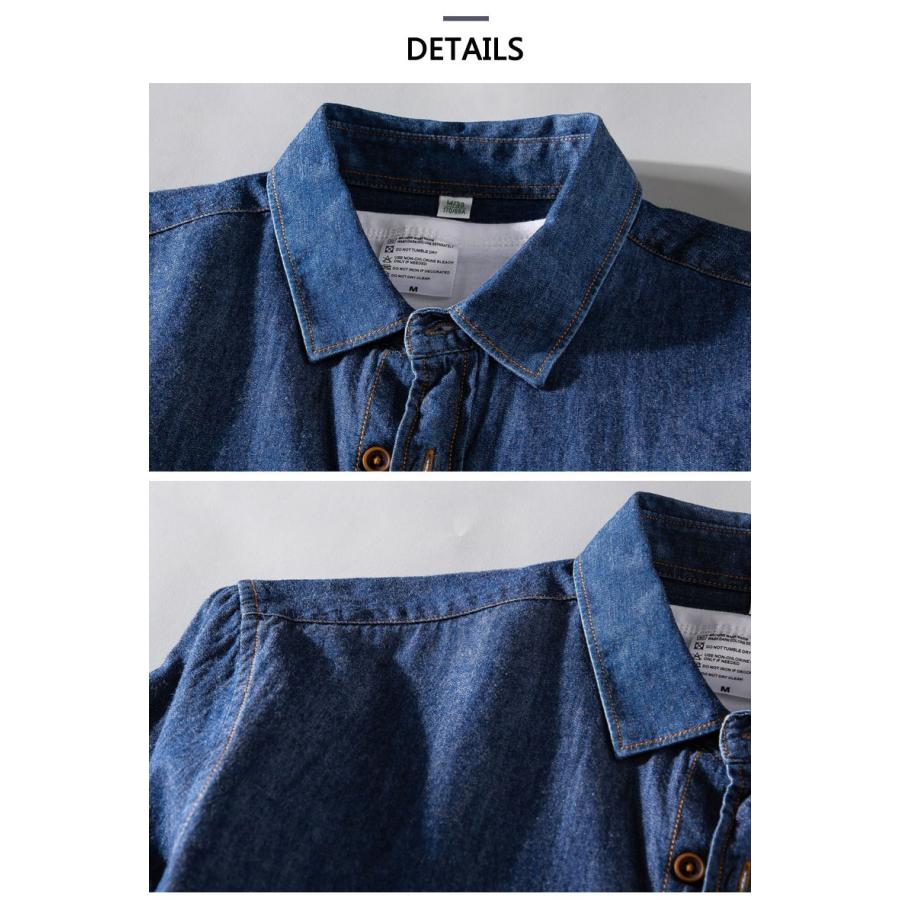 デニムシャツ メンズ カジュアル 長袖シンプル ポケット 柔らかい スリム シャツ | ホームアイホーム | 04