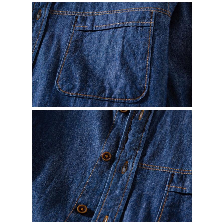 デニムシャツ メンズ カジュアル 長袖シンプル ポケット 柔らかい スリム シャツ | ホームアイホーム | 05