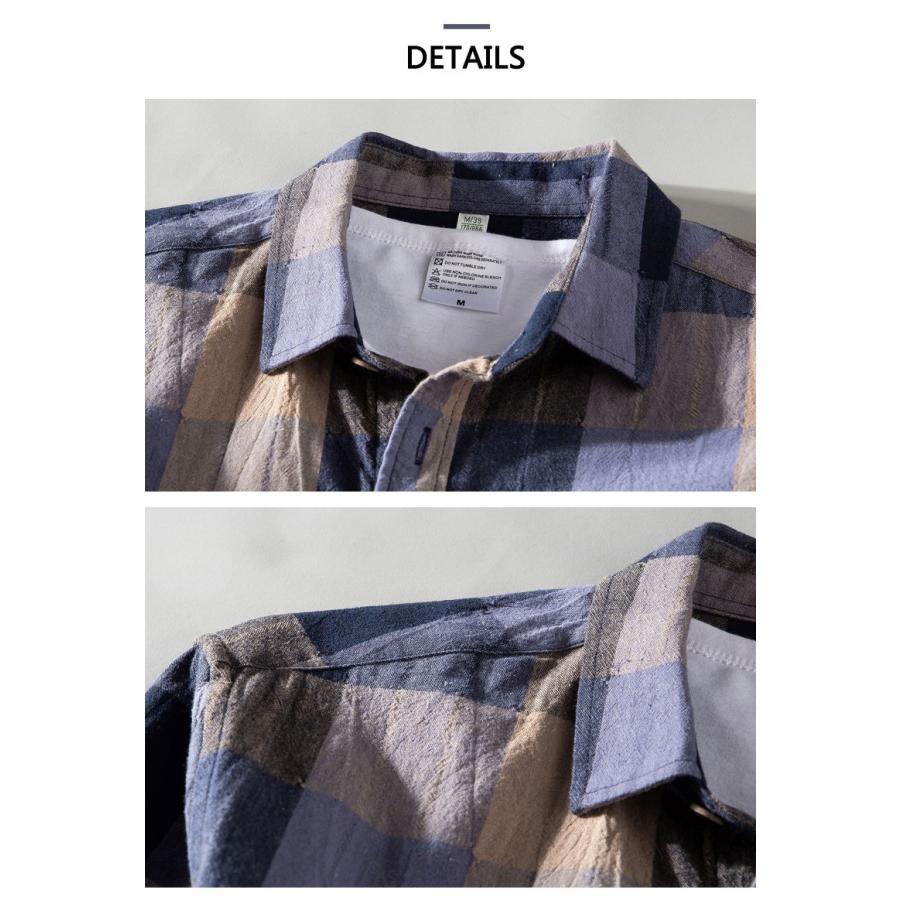 カジュアルシャツ メンズ チェック柄 長袖 カラー配色 アメカジ コットン おしゃれ スリム春秋 | ホームアイホーム | 07