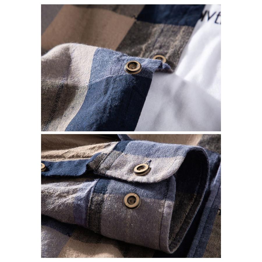 カジュアルシャツ メンズ チェック柄 長袖 カラー配色 アメカジ コットン おしゃれ スリム春秋 | ホームアイホーム | 08