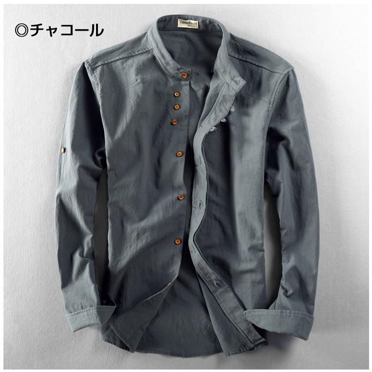 カジュアルシャツ 白シャツ メンズ リネンシャツ 長袖 バンドカラー 無地 ノーカラー 綿 リネン 麻 通気 春夏 | ホームアイホーム | 08