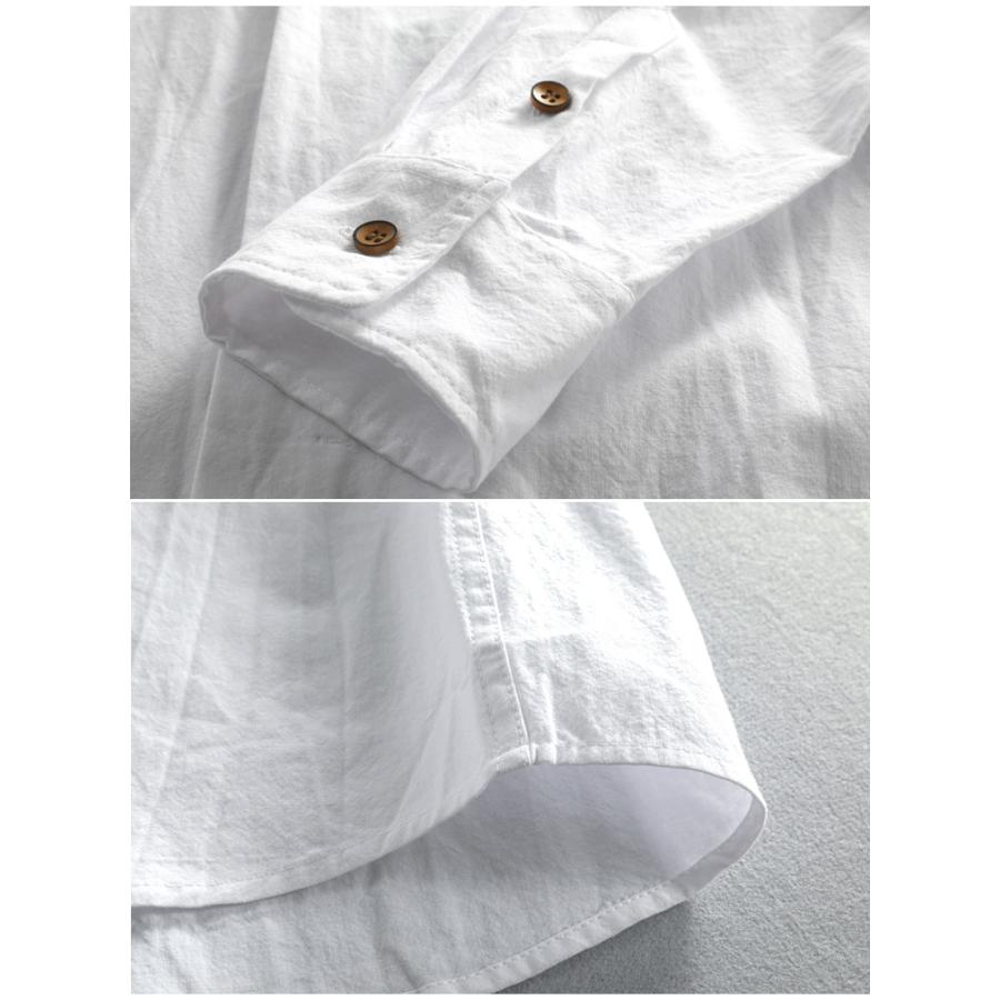 カジュアルシャツ 白シャツ メンズ リネンシャツ 長袖 バンドカラー 無地 ノーカラー 綿 リネン 麻 通気 春夏 | ホームアイホーム | 11
