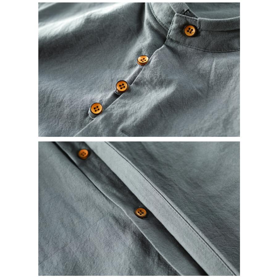 カジュアルシャツ 白シャツ メンズ リネンシャツ 長袖 バンドカラー 無地 ノーカラー 綿 リネン 麻 通気 春夏 | ホームアイホーム | 12