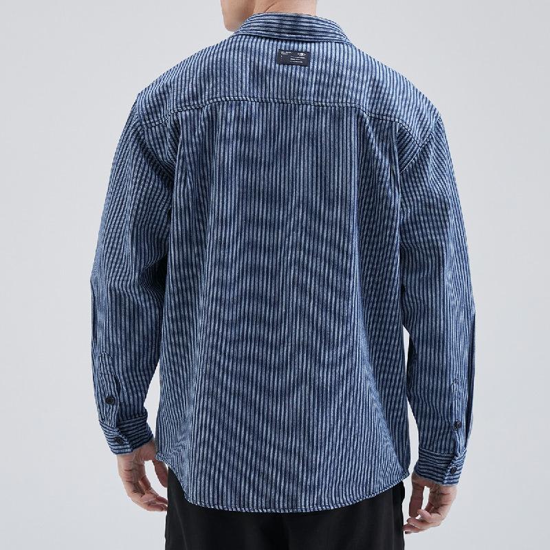 カジュアルシャツ ストライプシャツ 長袖 メンズ ストライプ柄 きれいめ ポケット付き 羽織り レギュラーカラー アメカジ おしゃれ トップス ライトアウター | ホームアイホーム | 03
