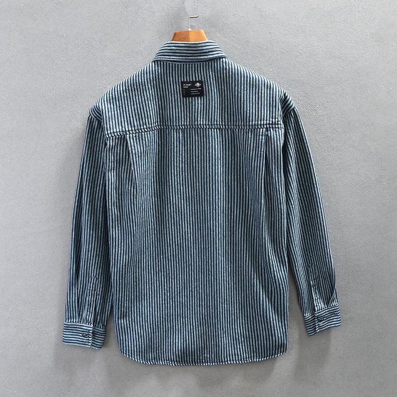 カジュアルシャツ ストライプシャツ 長袖 メンズ ストライプ柄 きれいめ ポケット付き 羽織り レギュラーカラー アメカジ おしゃれ トップス ライトアウター | ホームアイホーム | 05