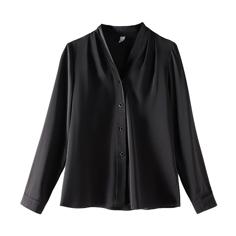 ブラウス レディース シルク エレガント 絹 しなやか 長袖シャツ キレイめ Vネック オフィス 通勤ビジネス 無地トップス レディースウエア カジュアル | ホームアイホーム | 04