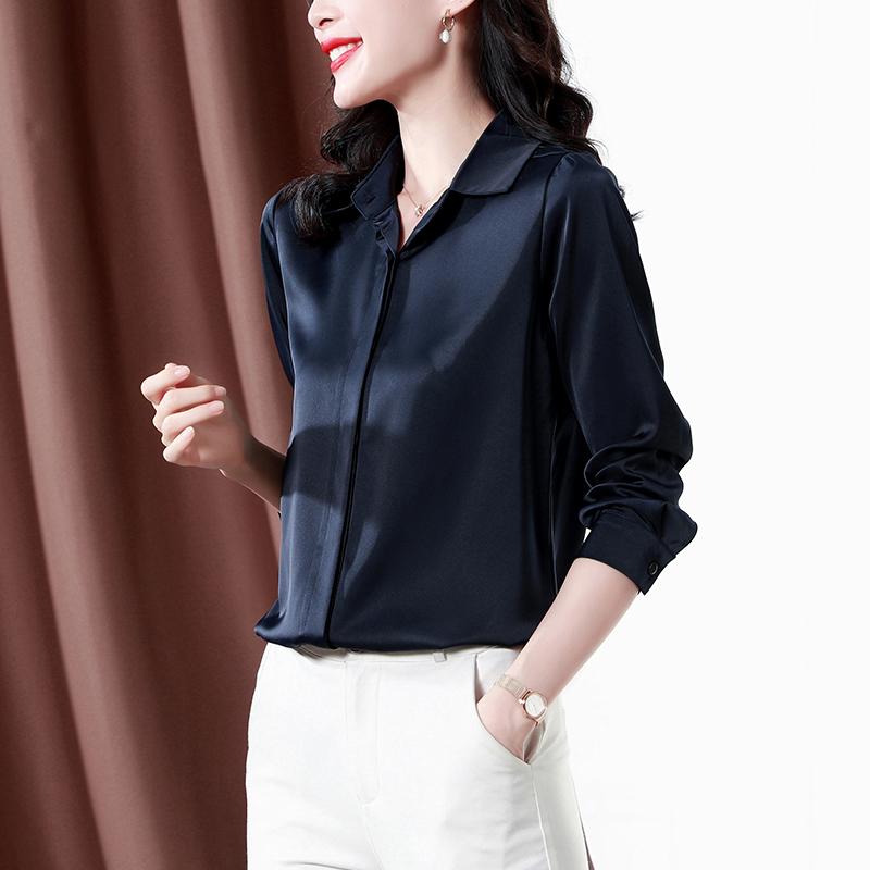 ブラウス レディース 無地 隠し式ボタン 長袖 しなやか アセテート繊維 やわらか サテン シルク生地 トップス ビジネス 通勤 オフィスオールシーズン | ホームアイホーム | 03