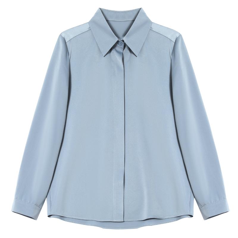 ブラウス レディース 無地 隠し式ボタン 長袖 しなやか アセテート繊維 やわらか サテン シルク生地 トップス ビジネス 通勤 オフィスオールシーズン | ホームアイホーム | 04