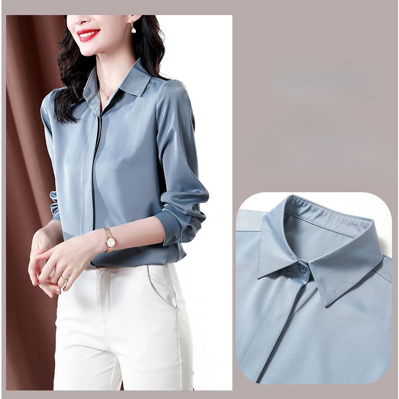 ブラウス レディース 無地 隠し式ボタン 長袖 しなやか アセテート繊維 やわらか サテン シルク生地 トップス ビジネス 通勤 オフィスオールシーズン | ホームアイホーム | 05