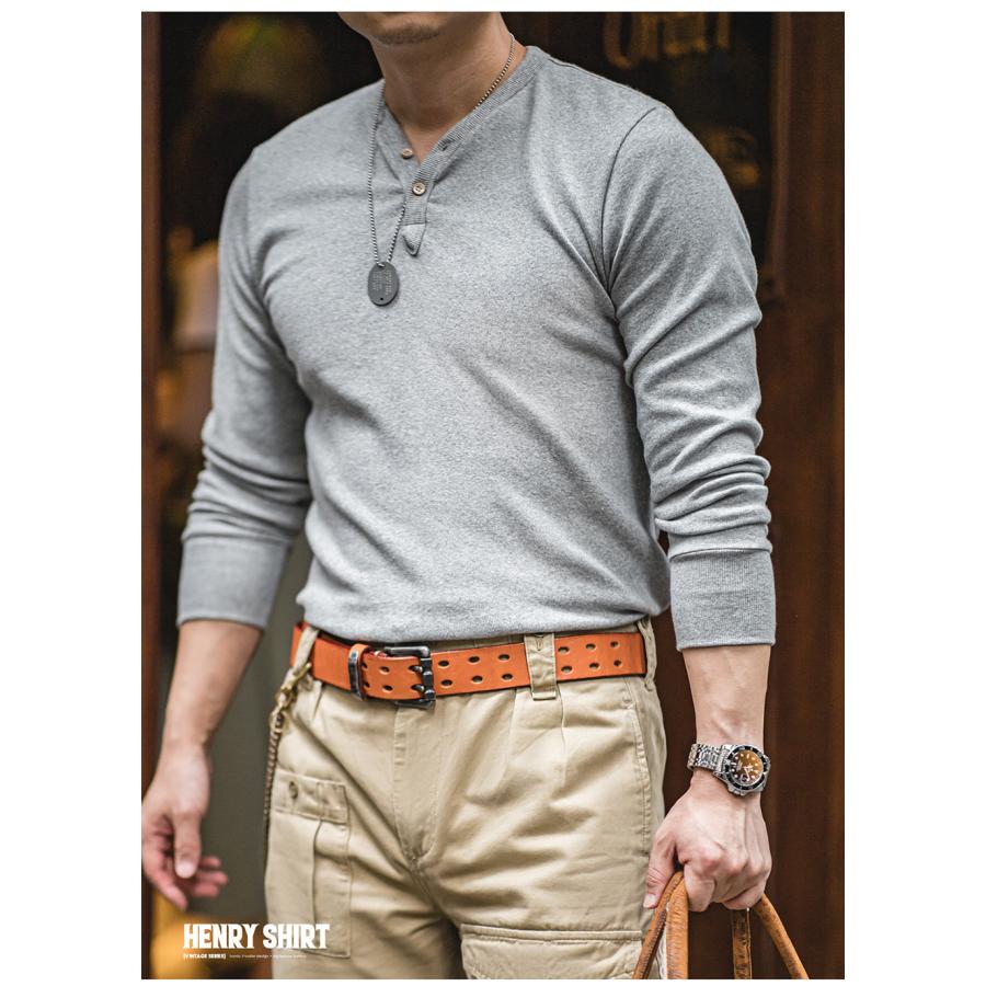 ヘンリーネックtシャツ メンズ 長袖 ストレッチ tシャツ Vネック Yネック ヘビーウェイト スリム ヘンリーネック カットソー ロンt 長袖tシャツ 無地tシャツ | ホームアイホーム | 10
