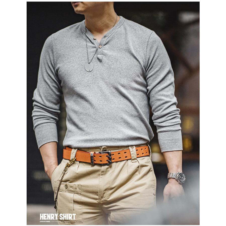 ヘンリーネックtシャツ メンズ 長袖 ストレッチ tシャツ Vネック Yネック ヘビーウェイト スリム ヘンリーネック カットソー ロンt 長袖tシャツ 無地tシャツ | ホームアイホーム | 11
