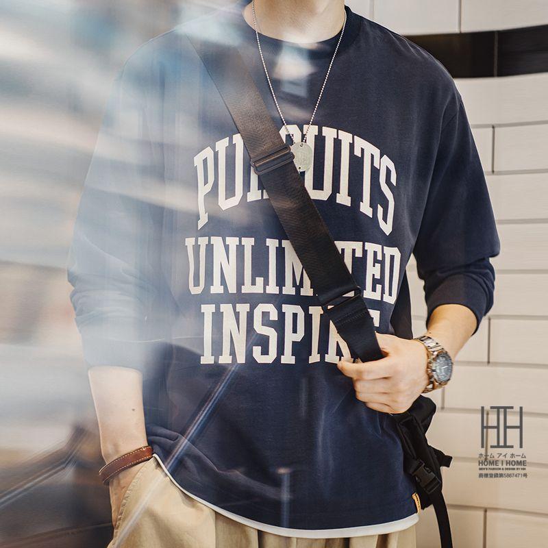 Tシャツ メンズ 長袖 長袖Tシャツ メンズ ロンT メンズ ロゴT スローガン クルーネック 大きいサイズ 綿100 Tシャツ メンズ おしゃれ インナー トップス 厚手 | ホームアイホーム