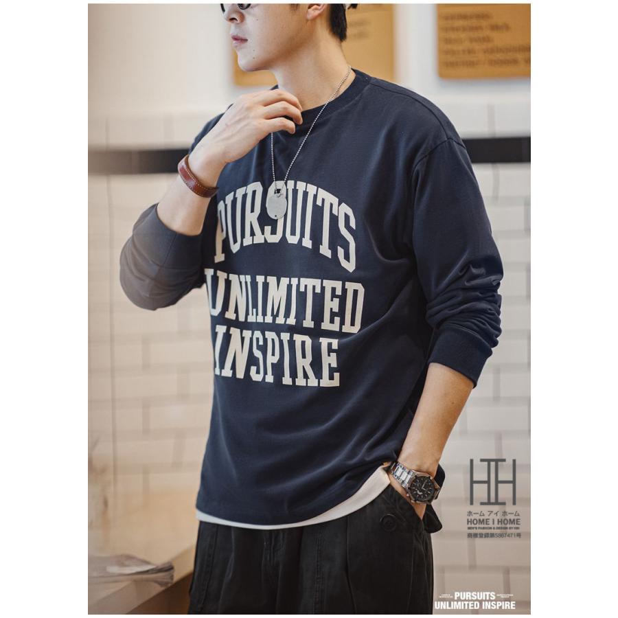 Tシャツ メンズ 長袖 長袖Tシャツ メンズ ロンT メンズ ロゴT スローガン クルーネック 大きいサイズ 綿100 Tシャツ メンズ おしゃれ インナー トップス 厚手 | ホームアイホーム | 10