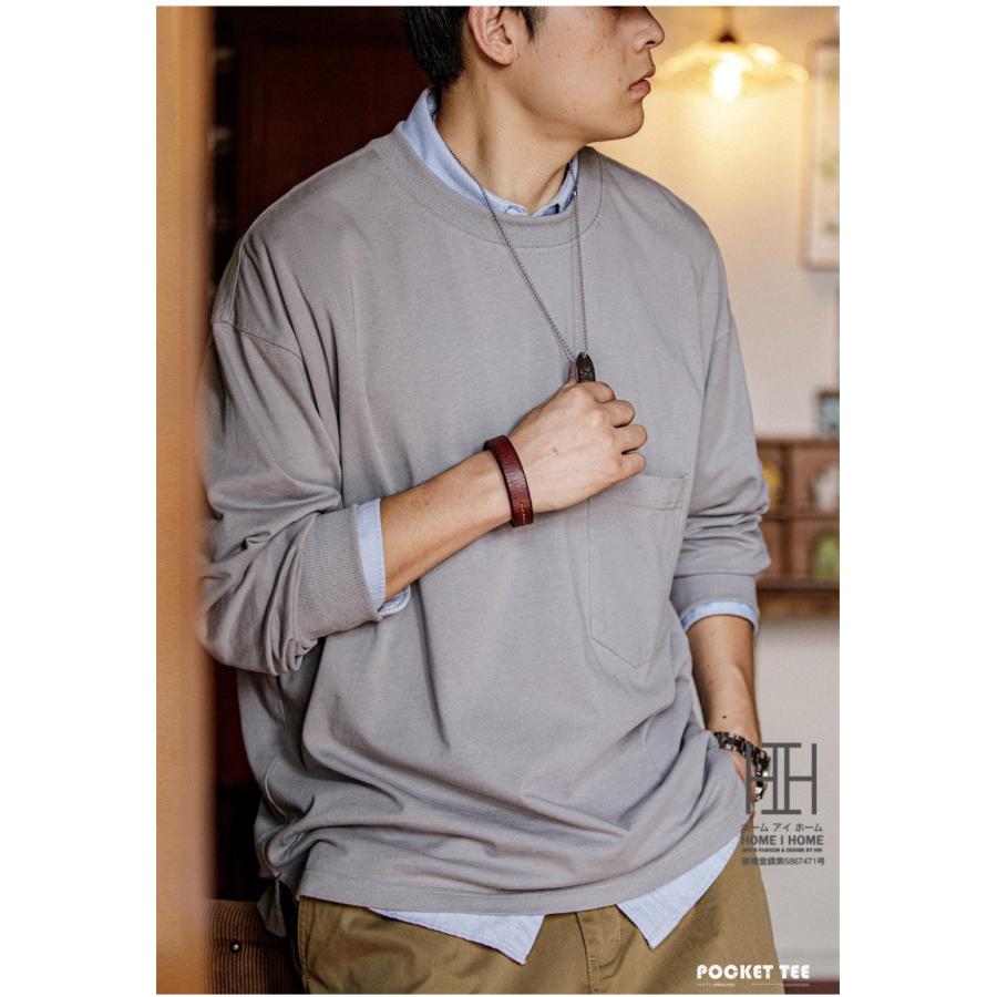Tシャツ メンズ 長袖 ロンT 無地 シンプル ポケット付き クルーネック 大きいサイズ 綿100 tシャツ おしゃれ 厚手 黒T グレー オーバーサイズ 春 春服 | ホームアイホーム | 13