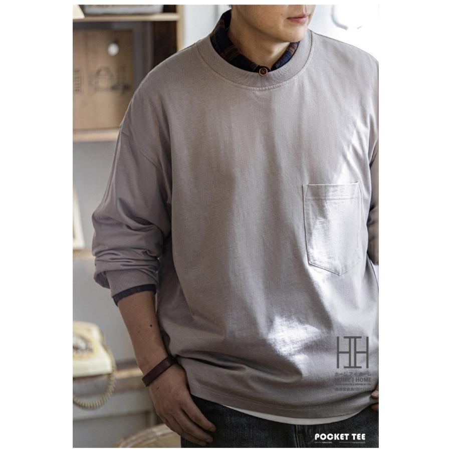 Tシャツ メンズ 長袖 ロンT 無地 シンプル ポケット付き クルーネック 大きいサイズ 綿100 tシャツ おしゃれ 厚手 黒T グレー オーバーサイズ 春 春服 | ホームアイホーム | 15