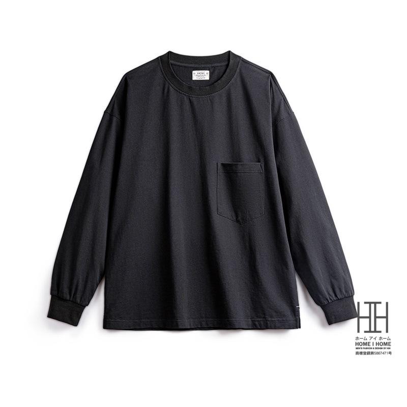 Tシャツ メンズ 長袖 ロンT 無地 シンプル ポケット付き クルーネック 大きいサイズ 綿100 tシャツ おしゃれ 厚手 黒T グレー オーバーサイズ 春 春服 | ホームアイホーム | 18