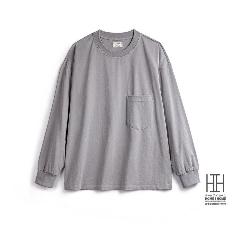Tシャツ メンズ 長袖 ロンT 無地 シンプル ポケット付き クルーネック 大きいサイズ 綿100 tシャツ おしゃれ 厚手 黒T グレー オーバーサイズ 春 春服 | ホームアイホーム | 19