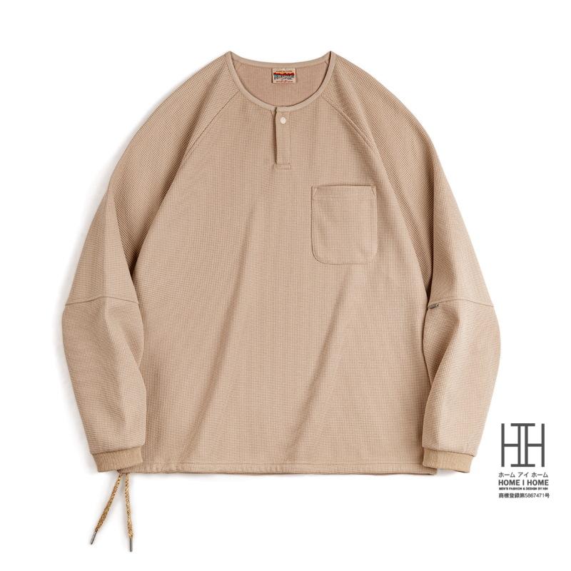 ヘンリーネックTシャツ メンズ 長袖 ロンT 無地 ポケット付き ワッフルtシャツ ストレッチ クルーネック 大きいサイズ カジュアル tシャツ おしゃれ カットソー | ホームアイホーム | 13