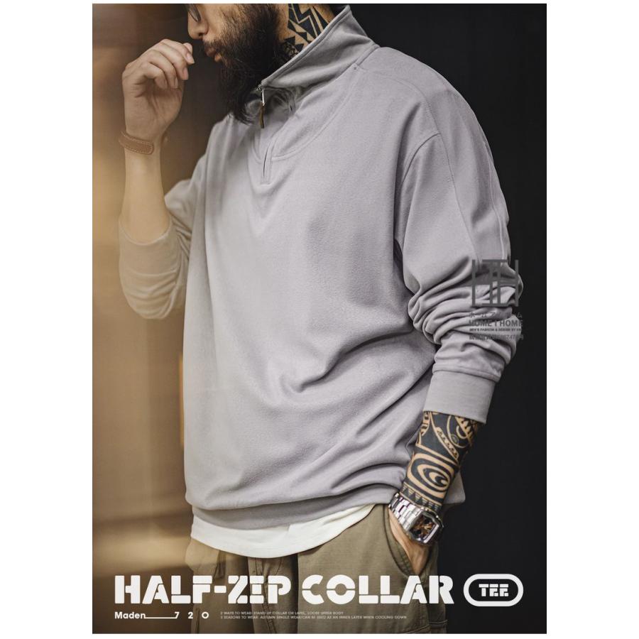 トレーナー メンズ おしゃれ ハーフジップ フリース 長袖 tシャツ ロンt オーバーサイズ ビッグシルエット プルオーバー 起毛感 大きいサイズ 春 秋 冬 | ホームアイホーム | 03