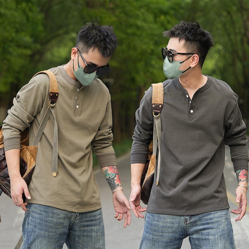 tシャツ Tシャツ メンズ カットソー 長袖ヘンリーネック 柔らかい 無地 シンプル カジュアル アメカジ おしゃれ きれいめ 春 秋 冬 インナー | ホームアイホーム