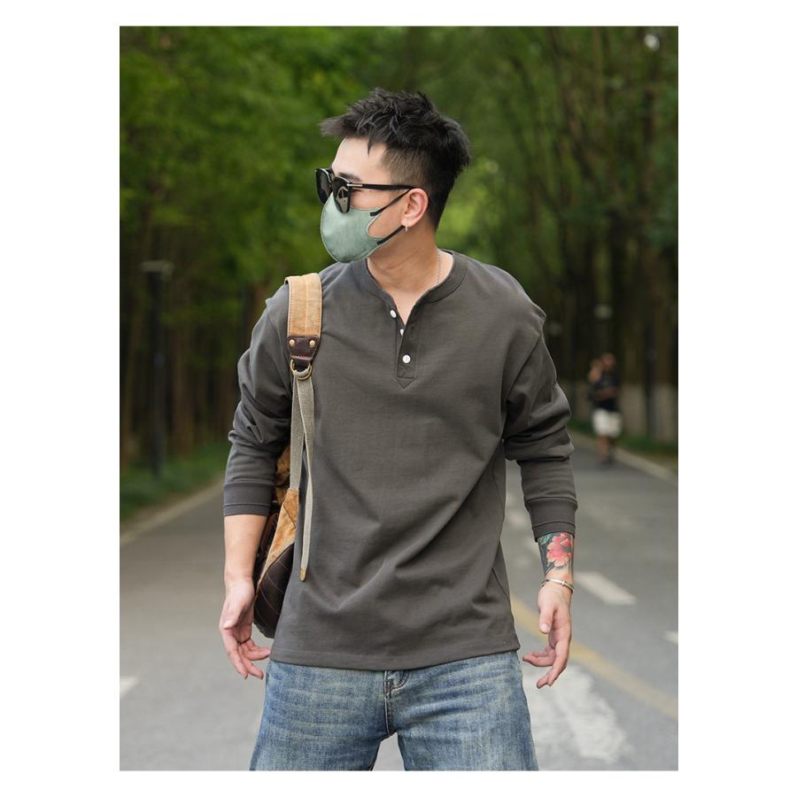 tシャツ Tシャツ メンズ カットソー 長袖ヘンリーネック 柔らかい 無地 シンプル カジュアル アメカジ おしゃれ きれいめ 春 秋 冬 インナー | ホームアイホーム | 10