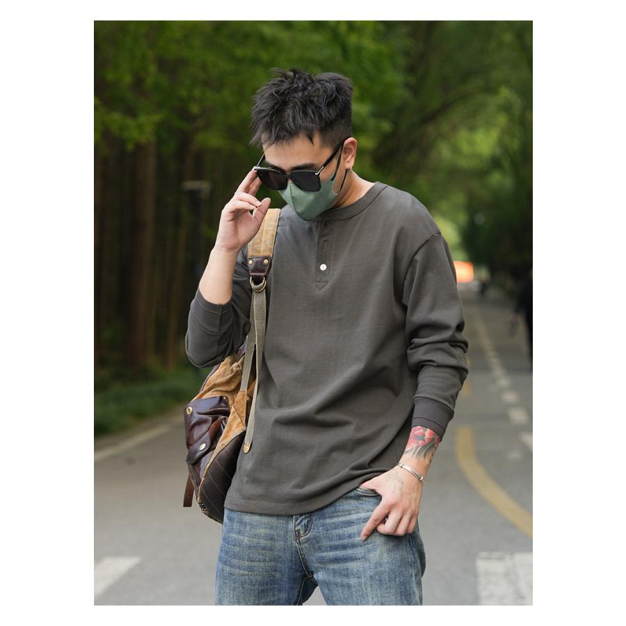 tシャツ Tシャツ メンズ カットソー 長袖ヘンリーネック 柔らかい 無地 シンプル カジュアル アメカジ おしゃれ きれいめ 春 秋 冬 インナー | ホームアイホーム | 11