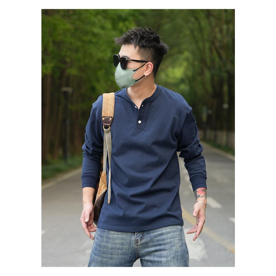 tシャツ Tシャツ メンズ カットソー 長袖ヘンリーネック 柔らかい 無地 シンプル カジュアル アメカジ おしゃれ きれいめ 春 秋 冬 インナー | ホームアイホーム | 14