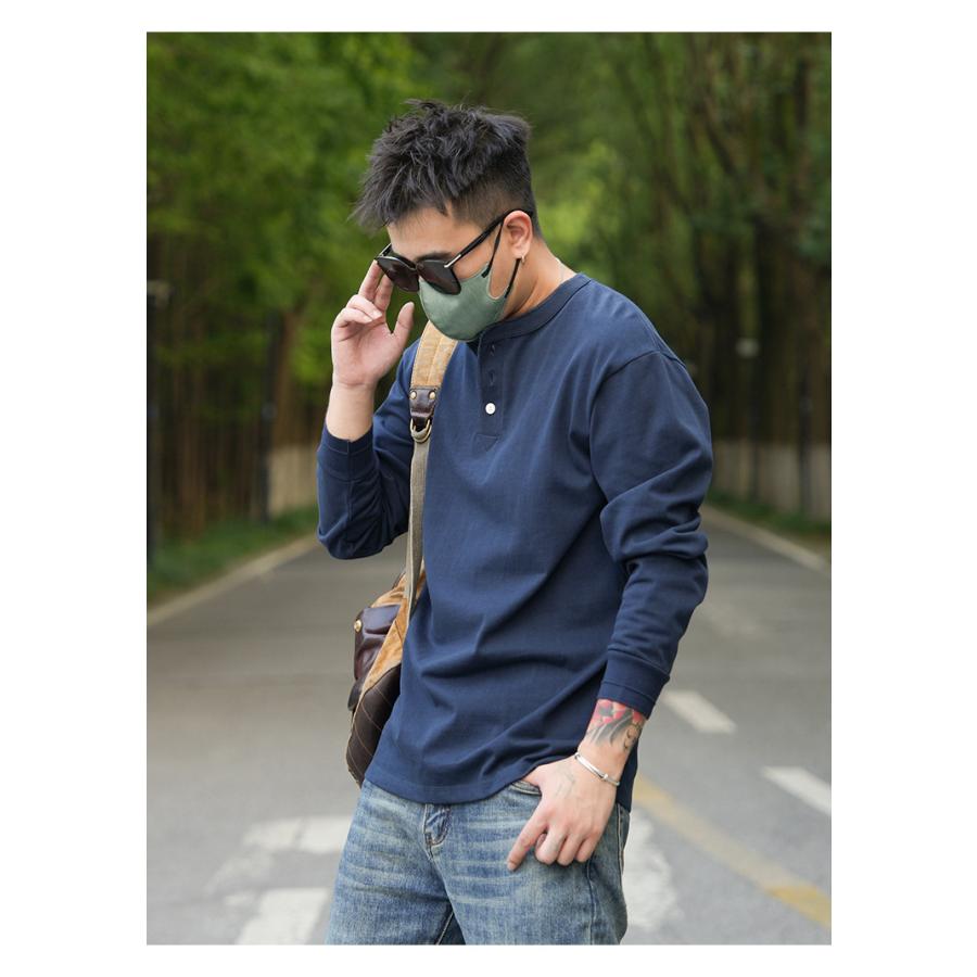 tシャツ Tシャツ メンズ カットソー 長袖ヘンリーネック 柔らかい 無地 シンプル カジュアル アメカジ おしゃれ きれいめ 春 秋 冬 インナー | ホームアイホーム | 15