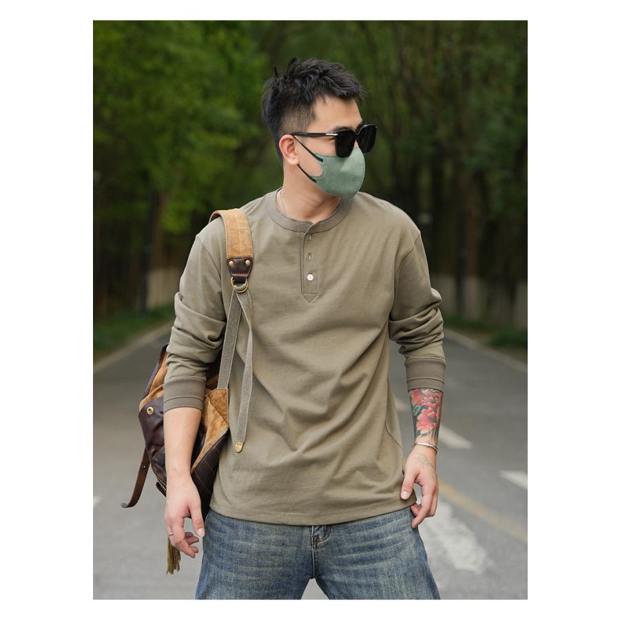 tシャツ Tシャツ メンズ カットソー 長袖ヘンリーネック 柔らかい 無地 シンプル カジュアル アメカジ おしゃれ きれいめ 春 秋 冬 インナー | ホームアイホーム | 06