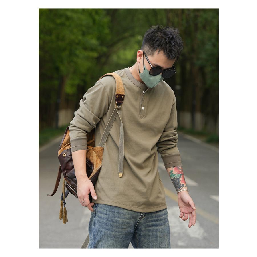 tシャツ Tシャツ メンズ カットソー 長袖ヘンリーネック 柔らかい 無地 シンプル カジュアル アメカジ おしゃれ きれいめ 春 秋 冬 インナー | ホームアイホーム | 07