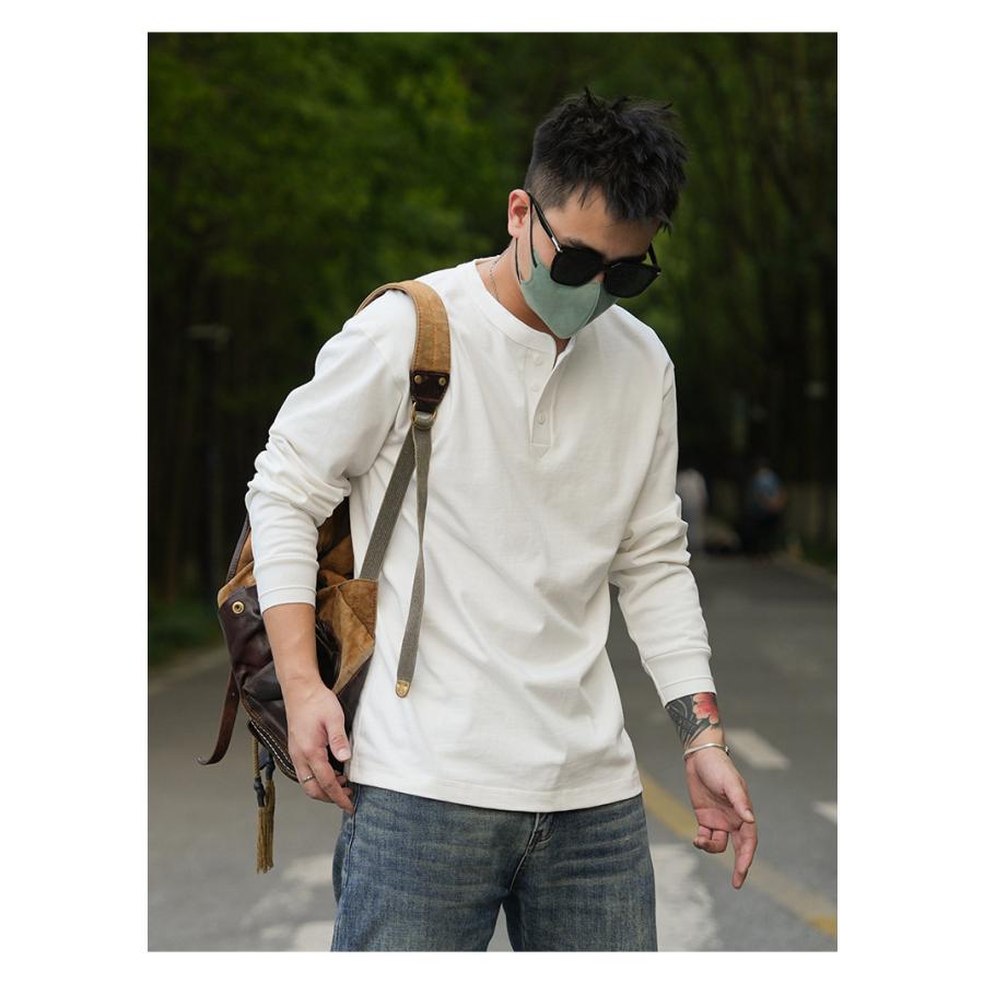 tシャツ Tシャツ メンズ カットソー 長袖ヘンリーネック 柔らかい 無地 シンプル カジュアル アメカジ おしゃれ きれいめ 春 秋 冬 インナー | ホームアイホーム | 08