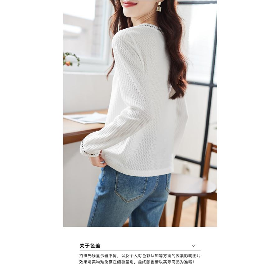 ワッフルカットソー 長袖 クルーネック レディース ワンポイント 女性 Tシャツ トップス ロンT 白T カジュアル | ホームアイホーム | 03