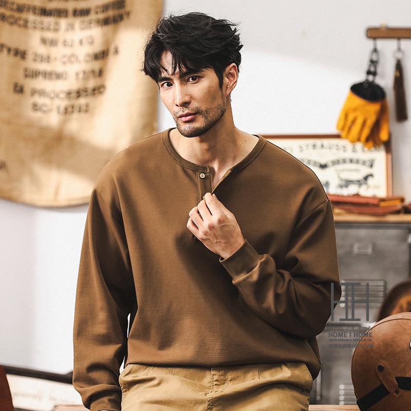 ヘンリーネック Tシャツ ヘンリーネックtシャツ メンズ 長袖  ヘビーウェイト ロンT 大きいサイズ おしゃれ 無地 スポーツ カジュアル カットソー 秋 冬 春服 | ホームアイホーム | 02