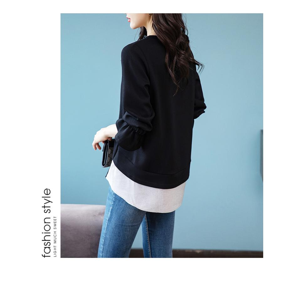 Tシャツ レディース ラインストーン 長袖 キラキラ フレア フェイクレヤード ロングテイル スタイリッシュ プルオーバー 丸首 | ホームアイホーム | 11