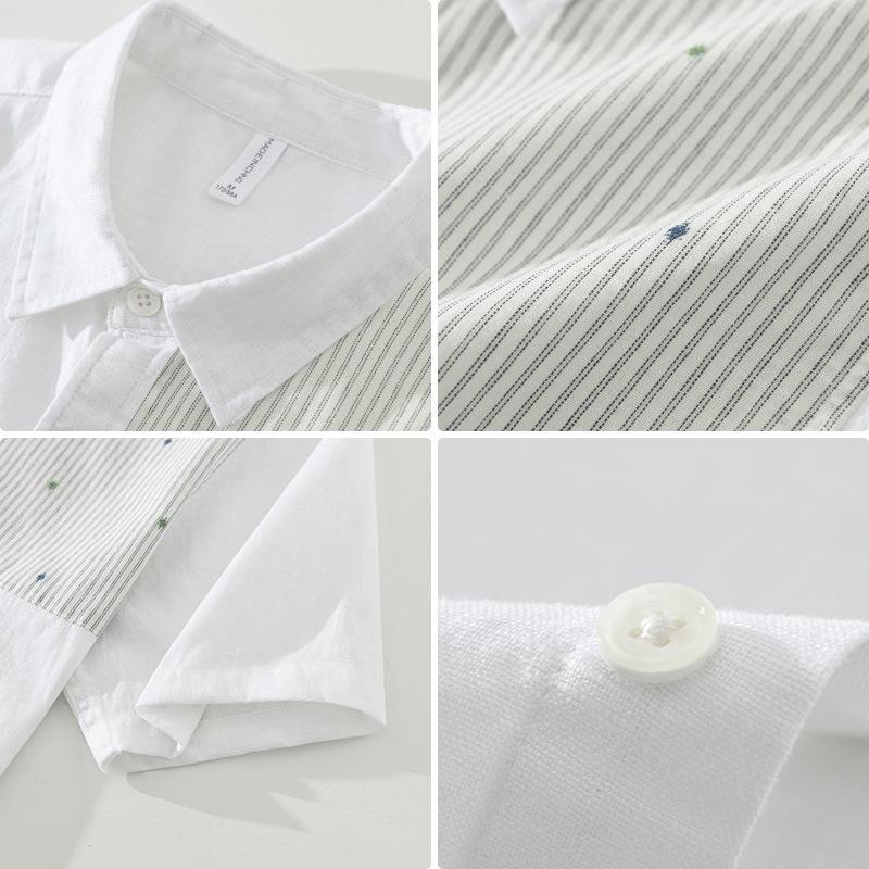 リネンシャツ シャツ メンズ 半袖 カジュアルシャツ おしゃれ リネン100％ 麻 亜麻 切り替え カラー配色 夏服 清涼 涼しい ビジネス クールビズ オフィスワーク | ホームアイホーム | 17