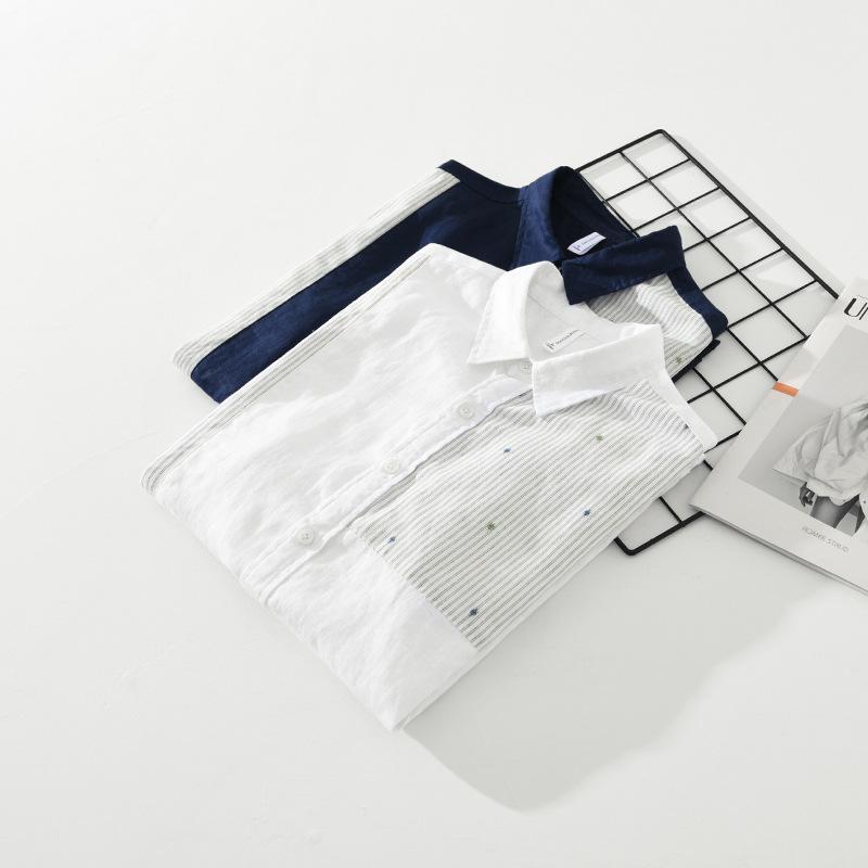 リネンシャツ シャツ メンズ 半袖 カジュアルシャツ おしゃれ リネン100％ 麻 亜麻 切り替え カラー配色 夏服 清涼 涼しい ビジネス クールビズ オフィスワーク | ホームアイホーム | 18