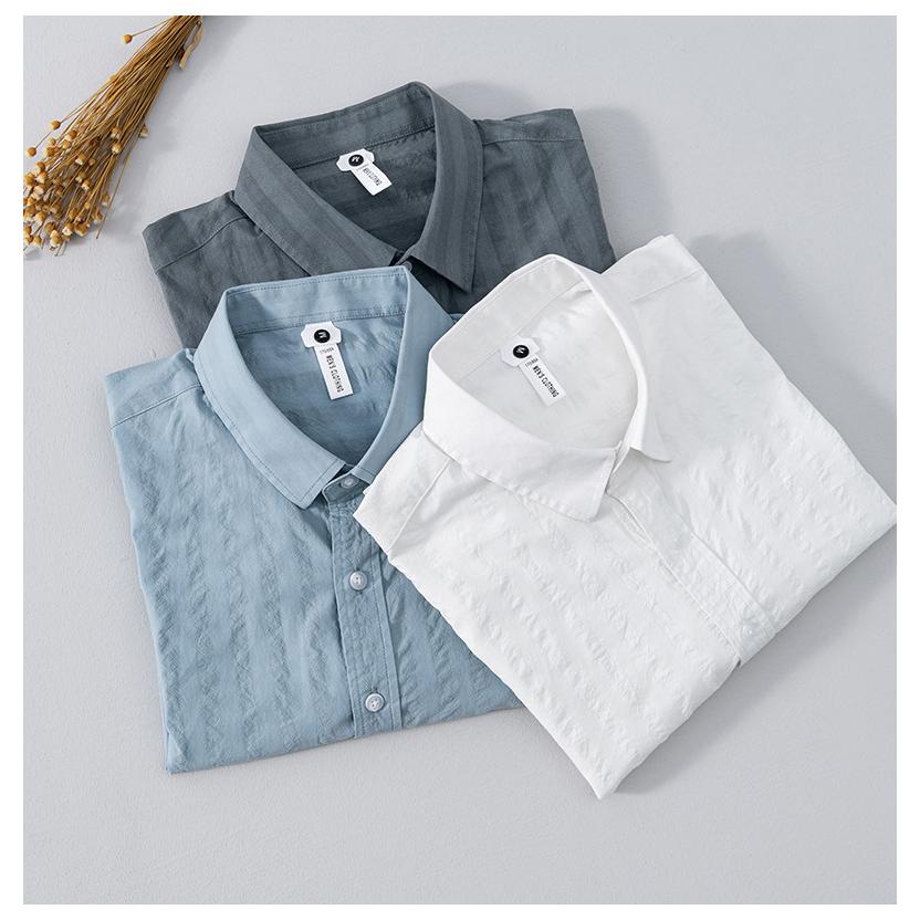 半袖シャツ 白シャツ ストライプ柄 メンズ カジュアル 柔らかい コットン ビジカジ 涼しい 夏服 トップス | ブランド登録なし | 01