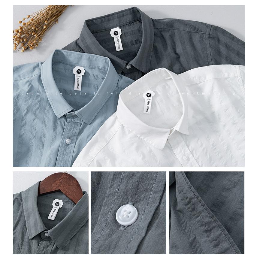 半袖シャツ 白シャツ ストライプ柄 メンズ カジュアル 柔らかい コットン ビジカジ 涼しい 夏服 トップス | ブランド登録なし | 02