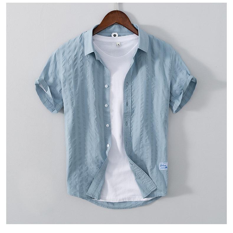 半袖シャツ 白シャツ ストライプ柄 メンズ カジュアル 柔らかい コットン ビジカジ 涼しい 夏服 トップス | ブランド登録なし | 05